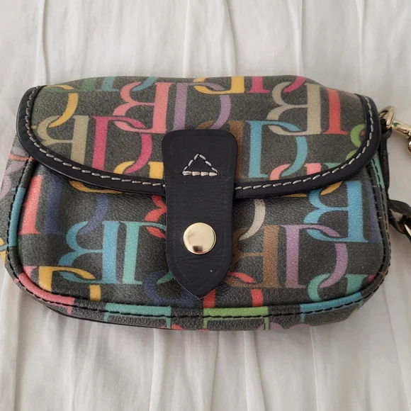 Dooney & Bourke Multi Scribble Wristlet With Strap And Signature Heart Charm